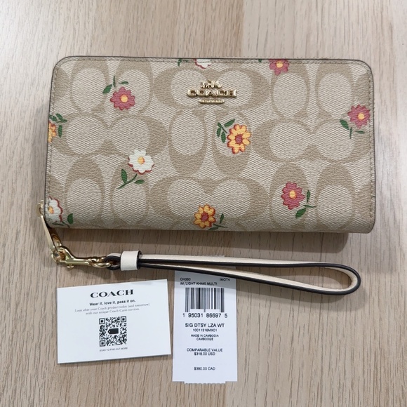 Coach CH360 Women's Light Khaki Signature Ditzy Long Zip Around Wallet NWT - Picture 8 of 13